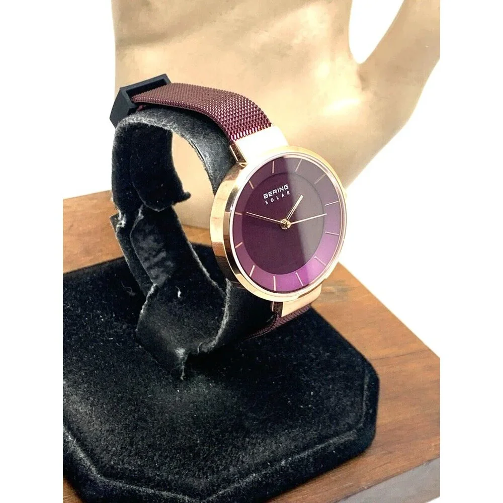 Bering Women's Watch 14631-969 Solar Rose Gold Purple Mesh Steel Band 31mm - Picture 2 of 13